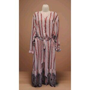 Lane Bryant Paisley Stripe Button Up Maxi Dress Blue Pink Belt Pockets Sz 26